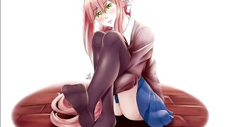 Monika Teases you with her Tongue & Feet and doesn't let you Cum
