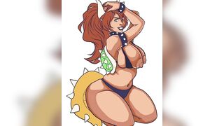 Bowsette Nude Pinup, Queen Bowser Tits out Speedpaint, Hentai Art Vertical Video