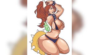 Bowsette Nude Pinup, Queen Bowser Tits out Speedpaint, Hentai Art Vertical Video
