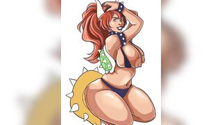 Bowsette Nude Pinup, Queen Bowser Tits out Speedpaint, Hentai Art Vertical Video