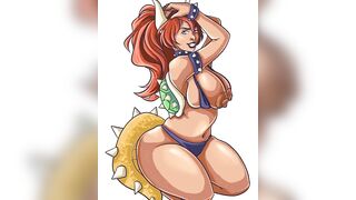 Bowsette Nude Pinup, Queen Bowser Tits out Speedpaint, Hentai Art Vertical Video