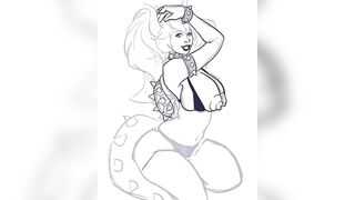Bowsette Nude Pinup, Queen Bowser Tits out Speedpaint, Hentai Art Vertical Video