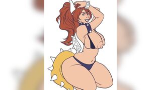 Bowsette Nude Pinup, Queen Bowser Tits out Speedpaint, Hentai Art Vertical Video
