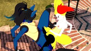 Pokemon Yuri Hentai - Braixen and Lucario make Scissors