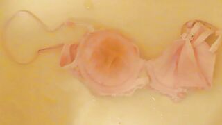 Pissing on Cup of Pink Bra!