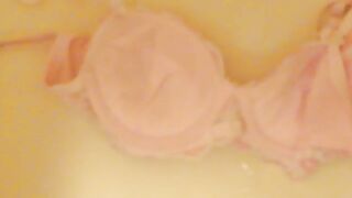 Pissing on Cup of Pink Bra!