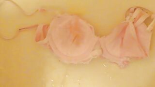 Pissing on Cup of Pink Bra!