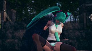 Fan Sticks Fingers in Miku's Pussy
