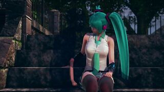 Fan Sticks Fingers in Miku's Pussy