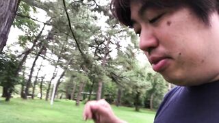 A Man Takes a Morning Walk at Hirosaki Castle.