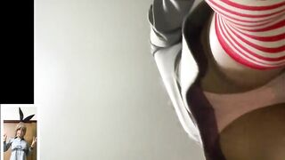 Futanari Blonde JK with Rabbit Ears Straddles the Ipad and Shoots Upside Down!