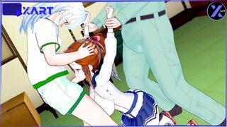 3D Hentai, two Guys Deprived a Girl of her Virginity in the back Room of the School