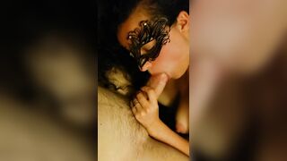 Big Cock Sucked by Kinky Brunette while Watching Hentai