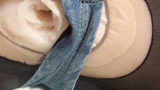 Japanese Amateur Boy, Cumshot in a Big Boobs Love Doll Wearing Shorts,second