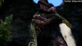 Argonian Takes Care of her Pet Troll