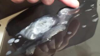 オナ禁明けのお久し射精を気持ちよく行い、射精後は不純物の多い濃厚精液をいじる変態君。