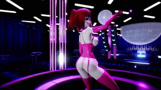 Hentai Girl with Big, Erect Clit and Nipples Dancing to Pink Cat on Stage
