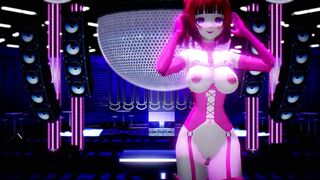 Hentai Girl with Big, Erect Clit and Nipples Dancing to Pink Cat on Stage