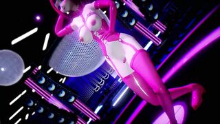 Hentai Girl with Big, Erect Clit and Nipples Dancing to Pink Cat on Stage