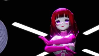 Hentai Girl with Big, Erect Clit and Nipples Dancing to Pink Cat on Stage