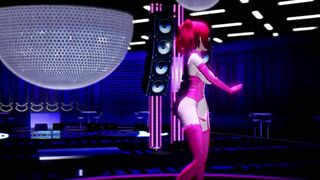 Hentai Girl with Big, Erect Clit and Nipples Dancing to Pink Cat on Stage