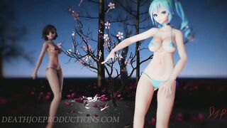 SFW MMD 4k UHD Blue & Red Bikini - Miku & Mitsu in Chocolate Cream - 1075