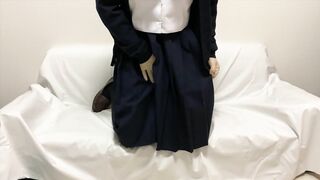 ゴム手袋　勃起したあそこが苦しくてタイツをハサミで切ってビショビショなオナニーするセーラー服男の娘