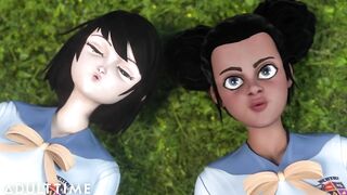Busty Hentai Babes Fuck While Everyone Is On Gone