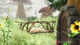Crazy gnome plays with a hot sexy fairy