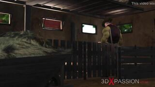 A Hot girl  with cow horns, nose and ears In Cowshed gets fucked hard by farmer