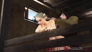 A Hot girl  with cow horns, nose and ears In Cowshed gets fucked hard by farmer