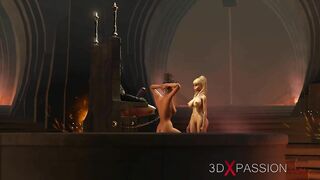 A sexy blonde gets fucked hard by a fire demon in a dungeon