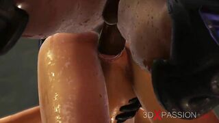A sexy blonde gets fucked hard by a fire demon in a dungeon