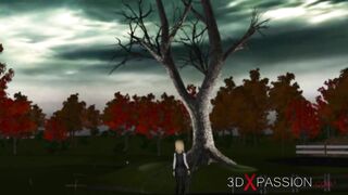 A sexy blonde gets fucked hard by a fire demon in a dungeon