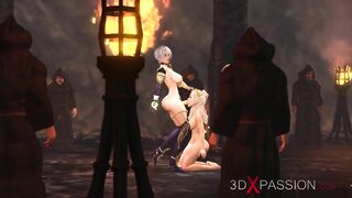 Super hot dickgirl plays with a sexy princess in the medieval castle