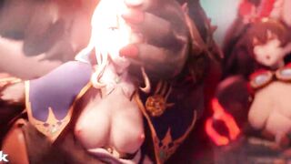 Eula Jean and Amber get a Hardcore sex session with Mitachurls - Genshin Impact - Extended 60FPS