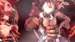 Eula Jean and Amber get a Hardcore sex session with Mitachurls - Genshin Impact - Extended 60FPS
