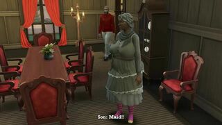 Busty granny maid got face fucked by Mr. Cornad's son