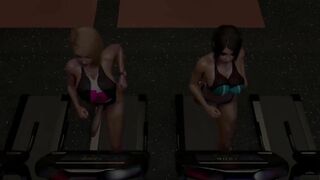 Big tits futanari lesbians having sex in a gym in a 3D animation