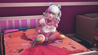Gamer girl riding dildo after watching hentai
