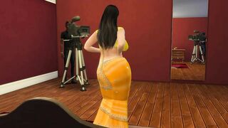 Desi Aunty Manju teasing horny guys by wearing a sexy yellow saree