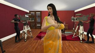 Desi Aunty Manju teasing horny guys by wearing a sexy yellow saree