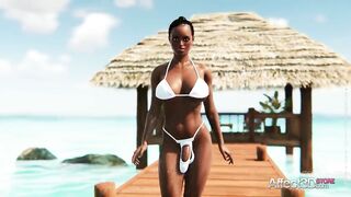 Futanari big tits babes having foursome sex on a beach in a3d animation