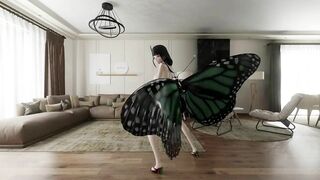 GENSHIN IMPACT SHOGUN RAIDEN HENTAI INSECT DANCE BLACK HAIR GREEN WINGS COLOR EDIT SMIXIX