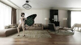 GENSHIN IMPACT SHOGUN RAIDEN HENTAI INSECT DANCE BLACK HAIR GREEN WINGS COLOR EDIT SMIXIX