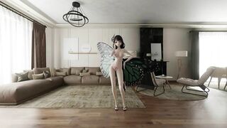 GENSHIN IMPACT SHOGUN RAIDEN HENTAI INSECT DANCE BLACK HAIR GREEN WINGS COLOR EDIT SMIXIX