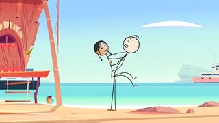 Cartoon Stick People Fucking at Nude Beach - Sexiest Girl Ever Fucking with a StickMan at the Beach
