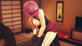 Sakura rubs her pussy on a wooden horse for bdsm