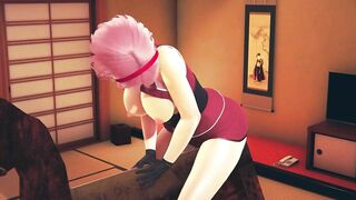 Sakura rubs her pussy on a wooden horse for bdsm