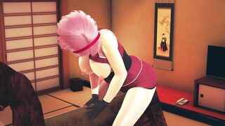 Sakura rubs her pussy on a wooden horse for bdsm